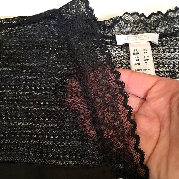 ERES silk blouse top with eyelet lace details, black - Picture 5 of 10